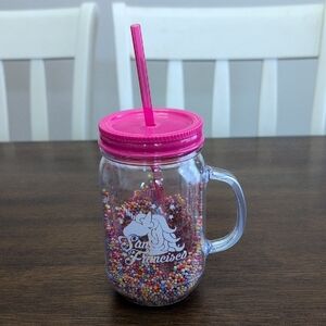 Unicorn Cup With Handle And Straw And Rainbow Bead Accents!